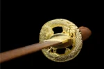 12-inch Samurai Sword Training Wooden Sword F Type golden dragon-pattern tsuba guard detail, training samurai sword, wooden samurai sword