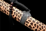 Wooden Embroidered Spring Knife sageo cord tassel and kurikata knob detail on embroidered scabbard, training samurai sword, wooden samurai sword