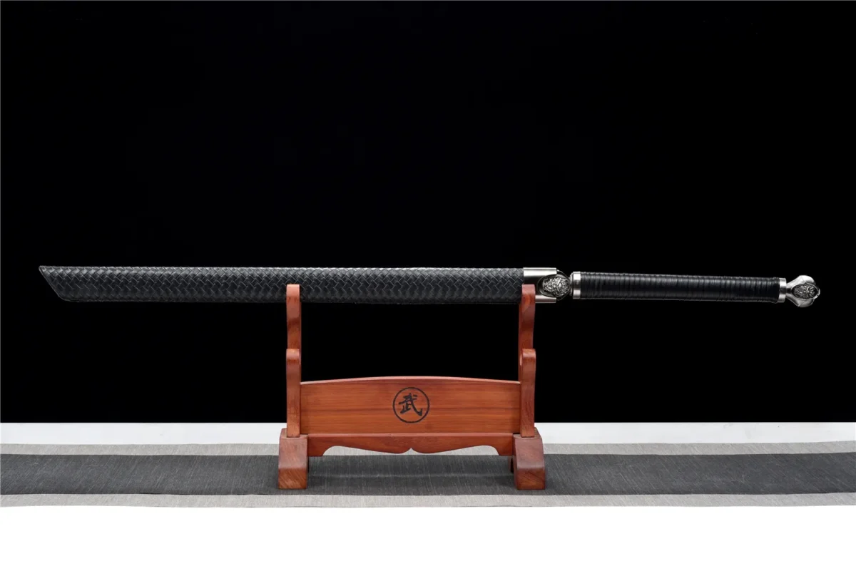 Wooden Sword Tang Horizontal Sword horizontal stand display full view with scabbard and blade, training samurai sword, wooden samurai sword