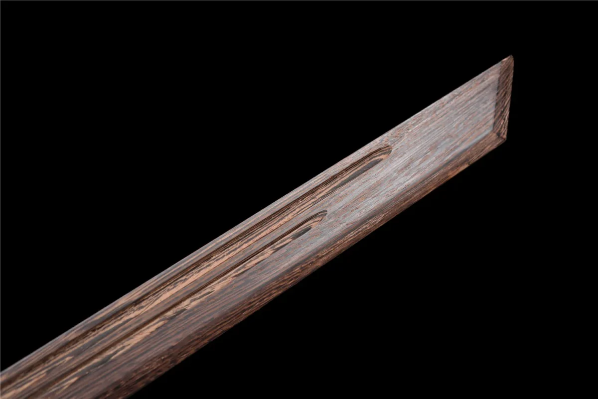 Wooden Sword Tang Horizontal Sword wooden blade mid-section grain and curvature detail, training samurai sword, wooden samurai sword