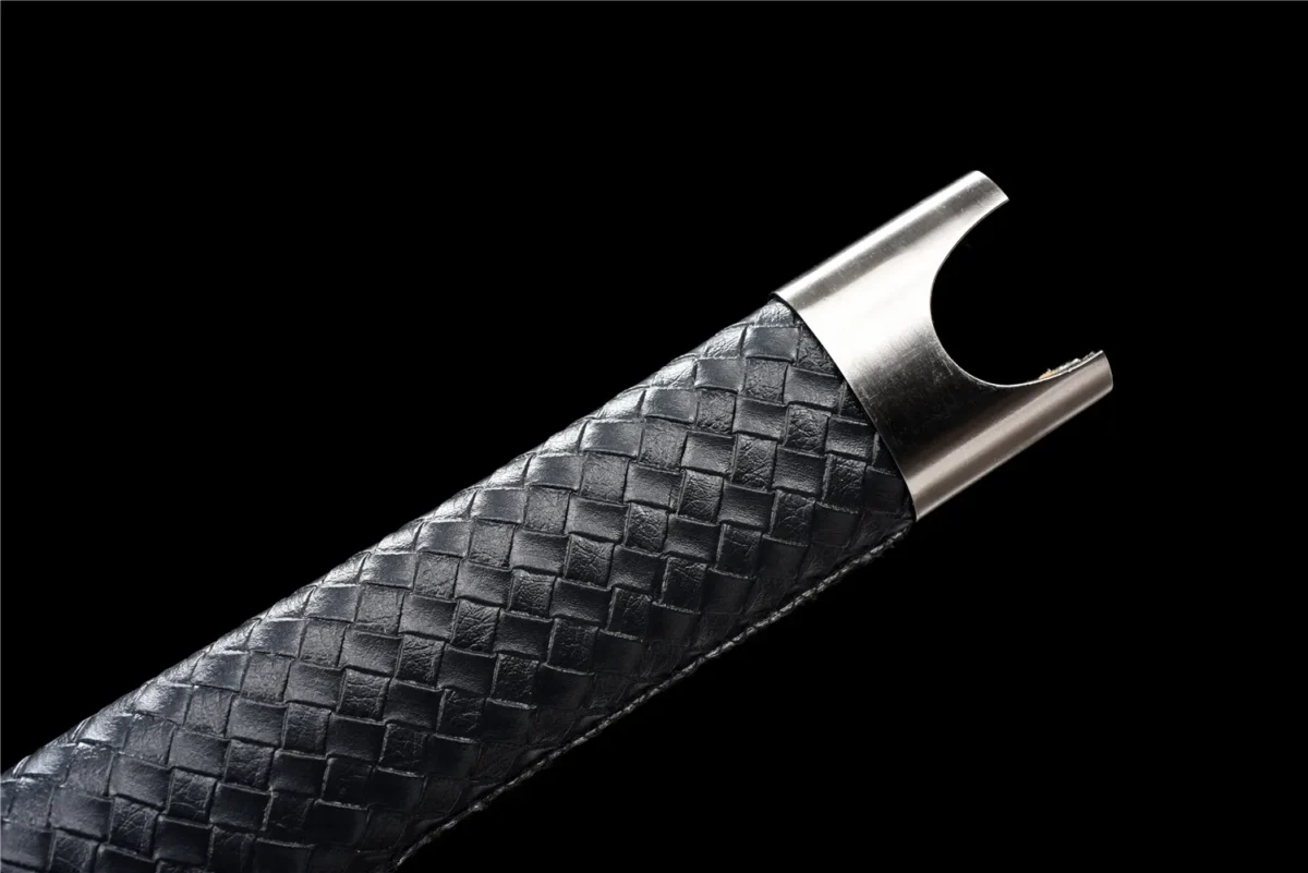 Wooden Sword Tang Horizontal Sword scabbard tip metal endcap (kojiri) detail, training samurai sword, wooden samurai sword