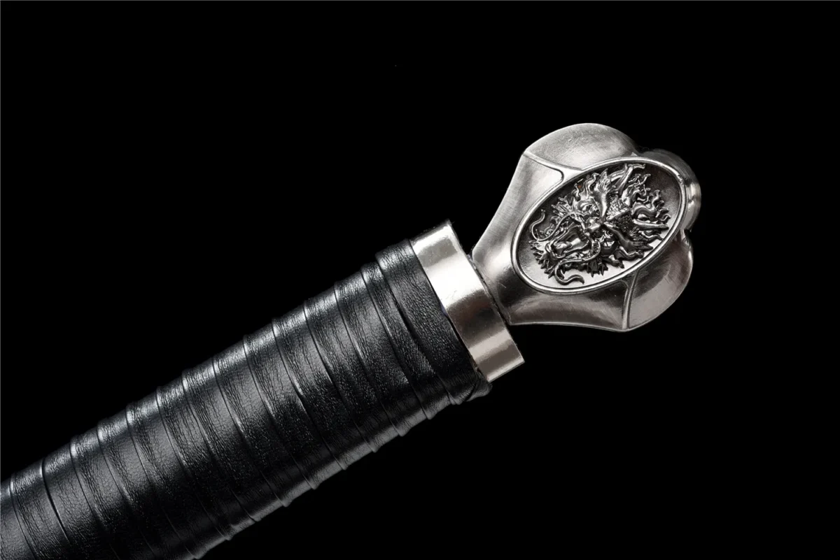 Wooden Sword Tang Horizontal Sword fuchi collar and brass habaki junction detail on wooden blade, training samurai sword, wooden samurai sword