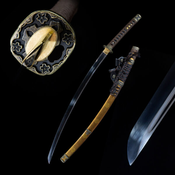 Complete katana set with saya, blade, and fittings