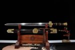 Han Xin Sword in its scabbard, a full display on a wooden stand, ideal for home or office decor.