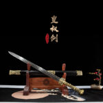 Imperial Sword, presented on a wooden display stand, showcasing its full form and intricate details.