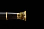 Qin Wang Sword hilt section, showing the golden ring decorations and black wooden handle.