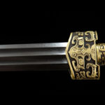 Imperial Sword, mid-section of the blade, highlighting forging patterns and sharpness.