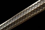 Han Xin Sword, a close-up of the blade's mid-section from a different angle, highlighting its unique diamond forging texture.