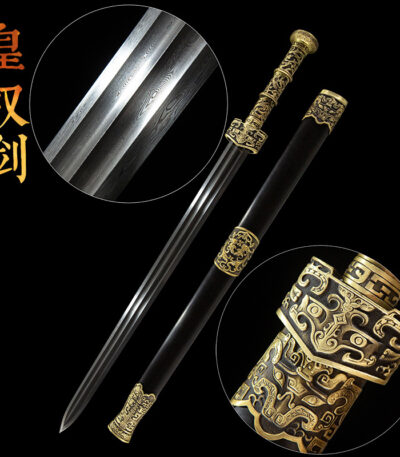 Imperial Sword, a detailed view of disassembled components, including the hilt, blade, and scabbard, highlighting fine carvings and accessory craftsmanship.