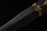 Longming Sword scabbard middle, showcasing its gold dragon-shaped ornament and black scabbard body.