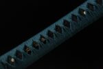 Red Night Sword handle blue wrapping, close-up showing handmade braided texture