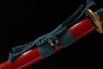 Red Night Sword handle blue wrapping and red scabbard joint, showing decorative details