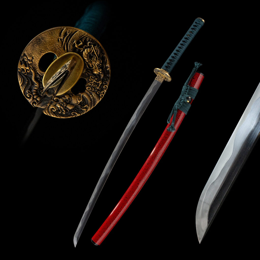 Red Night Sword blade and red scabbard full display, highlighting its aesthetic design