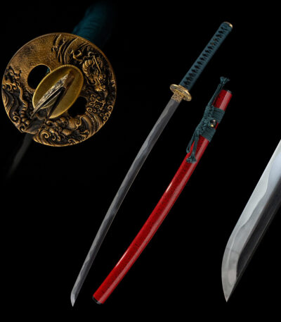 Red Night Sword blade and red scabbard full display, highlighting its aesthetic design